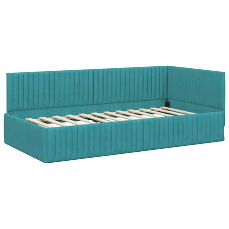 vidaXL Hoekbedframe met hoofdeinde Turquoise 100 x 200 cm Fluweel afbeelding2 - 1
