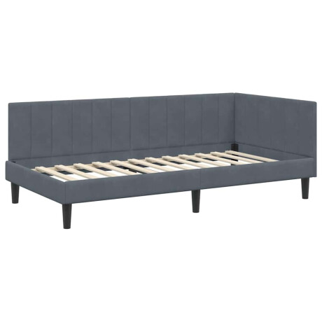 vidaXL Hoekbedframe met hoofdeinde Donkergrijs 90 cm x 190 cm Fluweel afbeelding2 - 1