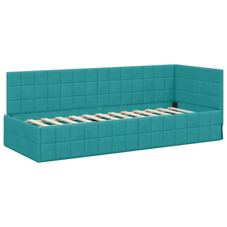 vidaXL Hoekbedframe met hoofdeinde Turquoise 80 x 200 cm Fluweel afbeelding2 - 1