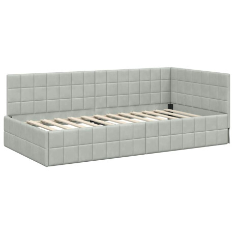 vidaXL Hoekbedframe met hoofdeinde Lichtgrijs 90 cm x 190 cm Fluweel afbeelding2 - 1