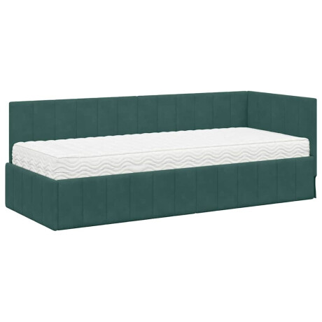 vidaXL Hoekbedframe met matras Donkergroen 80 x 200 cm Fluweel afbeelding2 - 1