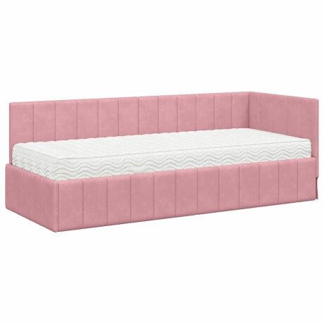 vidaXL Hoekbedframe met matras met hoofdeinde Roze 80 x 200 cm Fluweel afbeelding2 - 1