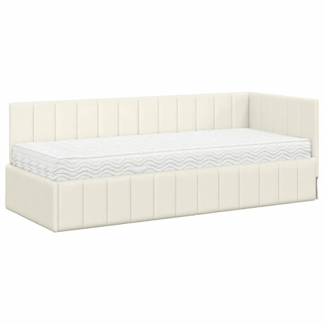 vidaXL Hoekbedframe met matras Crème 80 x 200 cm Fluweel afbeelding2 - 1
