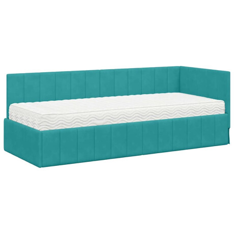 vidaXL Hoekbedframe met matras Turquoise 80 x 200 cm Fluweel afbeelding2 - 1