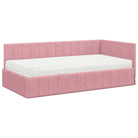 vidaXL Hoekbedframe met matras met hoofdeinde Roze 90 x 200 cm Fluweel afbeelding2 - 1