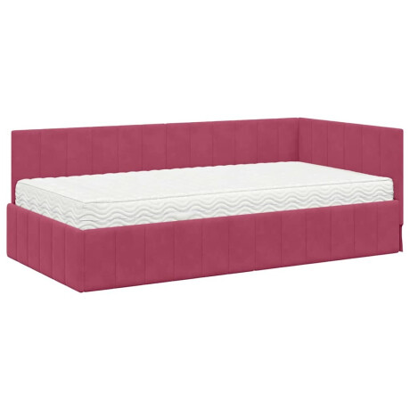 vidaXL Hoekbedframe met matras Wijnrood 90 x 200 cm Fluweel afbeelding2 - 1