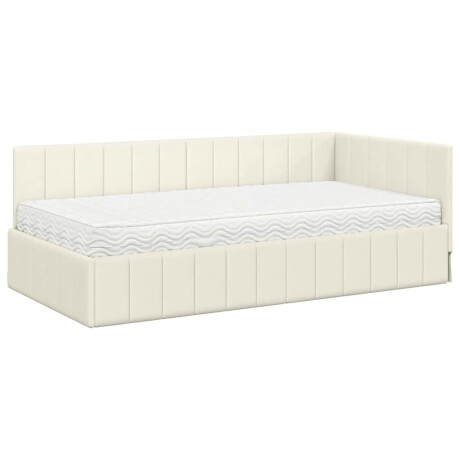 vidaXL Hoekbedframe met matras Crème 90 x 200 cm Fluweel afbeelding2 - 1