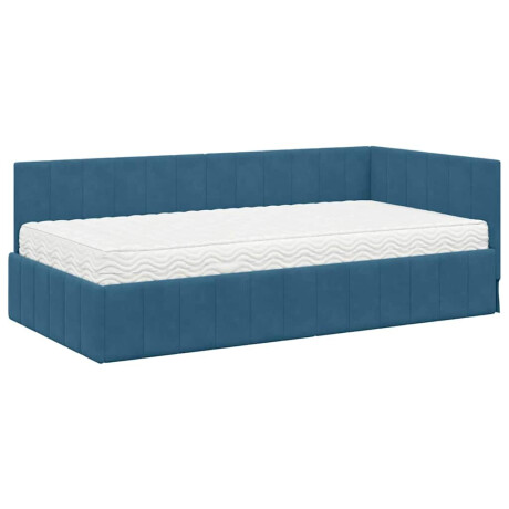 vidaXL Hoekbedframe met matras Blauw 100 x 200 cm Fluweel afbeelding2 - 1