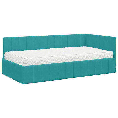 vidaXL Hoekbedframe met matras Turquoise 100 x 200 cm Fluweel afbeelding2 - 1