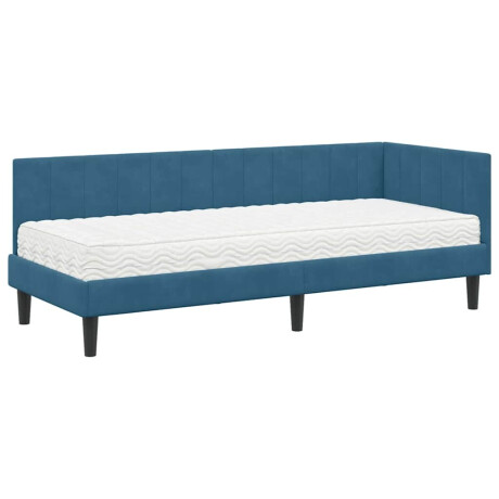 vidaXL Hoekbedframe met matras Blauw 80 x 200 cm Fluweel afbeelding2 - 1