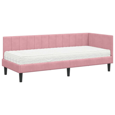 vidaXL Hoekbedframe met matras met hoofdeinde Roze 80 x 200 cm Fluweel afbeelding2 - 1