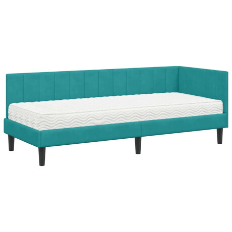 vidaXL Hoekbedframe met matras Turquoise 80 x 200 cm Fluweel afbeelding2 - 1