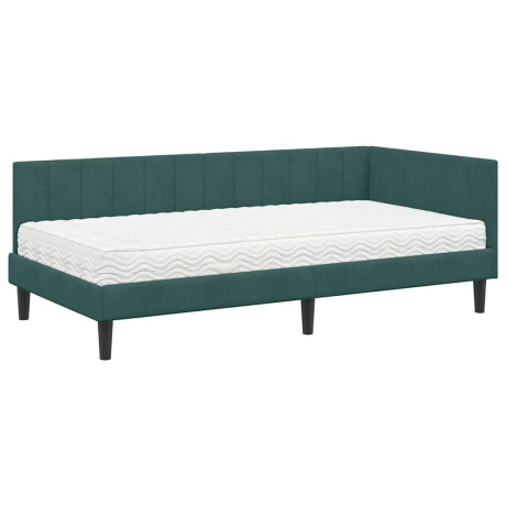 vidaXL Hoekbedframe met matras Donkergroen 90 x 190 cm Fluweel afbeelding2 - 1