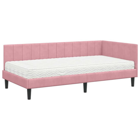 vidaXL Hoekbedframe met matras met hoofdeinde Roze 90 x 200 cm Fluweel afbeelding2 - 1
