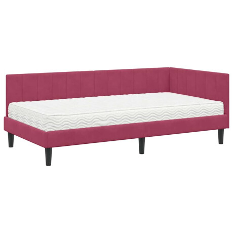 vidaXL Hoekbedframe met matras Wijnrood 90 x 200 cm Fluweel afbeelding2 - 1