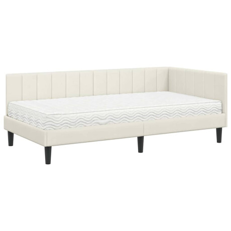 vidaXL Hoekbedframe met matras Crème 90 x 200 cm Fluweel afbeelding2 - 1
