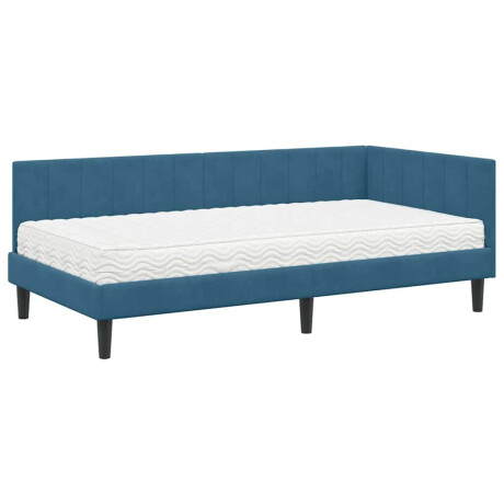 vidaXL Hoekbedframe met matras Blauw 100 x 200 cm Fluweel afbeelding2 - 1