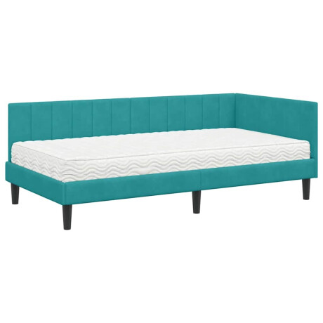 vidaXL Hoekbedframe met matras Turquoise 100 x 200 cm Fluweel afbeelding2 - 1