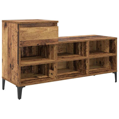 vidaXL Schoenenkast met lade Oud hout 102 x 36 x 60 cm Bewerkt hout afbeelding2 - 1
