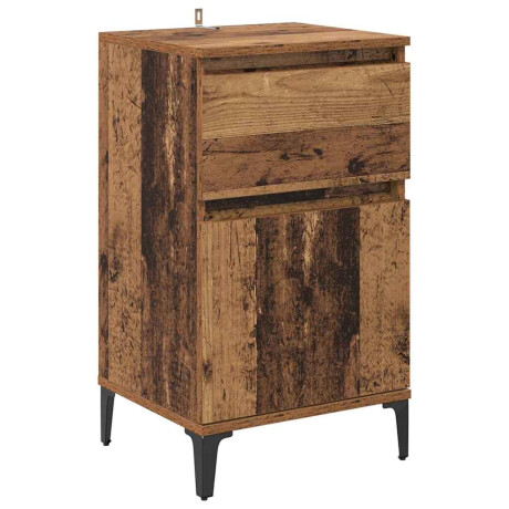 vidaXL Nachtkastje met lade Oudhout 40 x 35 x 70 cm Bewerkt hout afbeelding2 - 1