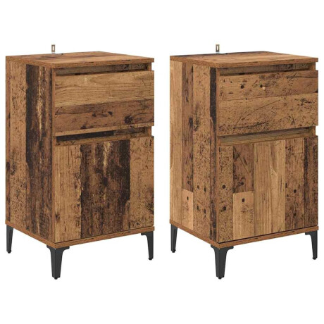 vidaXL Nachtkastje met lade 2 pcs Oudhout 40 x 35 x 70 cm Bewerkt hout afbeelding2 - 1