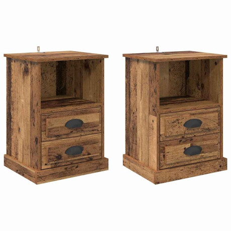 vidaXL Nachtkastje met lade 2 pcs Oudhout 36 x 43 x 60 cm Bewerkt hout afbeelding2 - 1