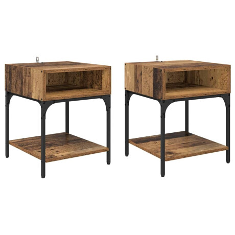 vidaXL Nachtkastje 2 pcs Oudhout 40 x 40 x 50 cm Bewerkt hout afbeelding2 - 1