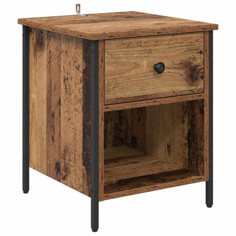 vidaXL Nachtkastje met lade Oudhout 40 x 42 x 50 cm Bewerkt hout afbeelding2 - 1