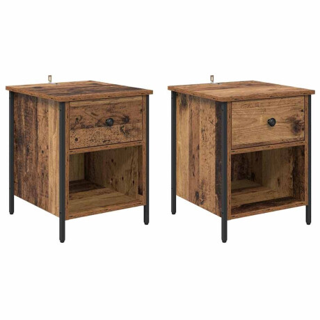 vidaXL Nachtkastje met lade 2 pcs Oudhout 40 x 42 x 50 cm Bewerkt hout afbeelding2 - 1