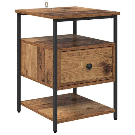 vidaXL Nachtkastje met lade Oudhout 40 x 42 x 56 cm Bewerkt hout afbeelding2 - 1