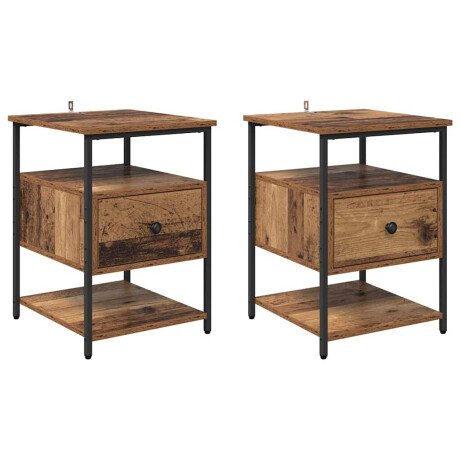 vidaXL Nachtkastje met lade 2 pcs Oudhout 40 x 42 x 56 cm Bewerkt hout afbeelding2 - 1