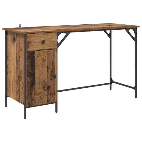 vidaXL Computerbureau met lade Oud Hout 131 x 48 x 75 cm Bewerkt hout afbeelding2 - 1