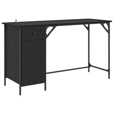 vidaXL Computerbureau Zwart Eiken 131 x 48 x 75 cm Bewerkt hout afbeelding2 - 1