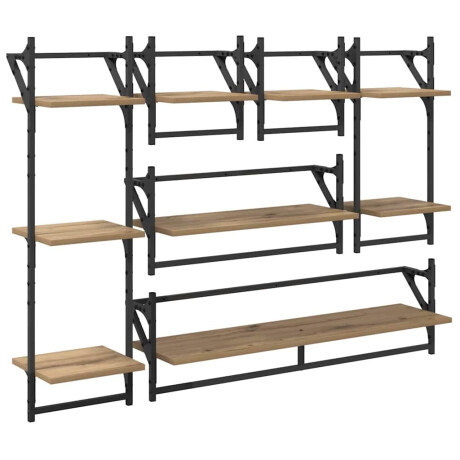 vidaXL Wandplankenset met plank 6 pcs Artisan Eiken 100 x 25 x 30 cm afbeelding2 - 1