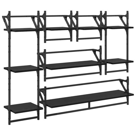 vidaXL Wandplankenset 6 pcs Zwart Eiken 100 x 25 x 30 cm Bewerkt hout afbeelding2 - 1