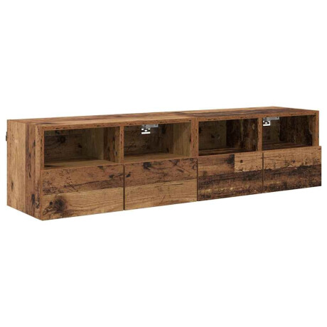 vidaXL TV Wandkasten 2 pcs Oud Hout 60 x 30 x 30 cm Bewerkt hout afbeelding2 - 1