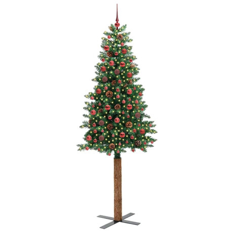 vidaXL Slanke Kerstboom Groen 210 cm PVC en massief dennenhout afbeelding2 - 1