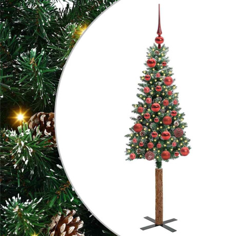 vidaXL Slanke Kerstboom Groen en Wit 150 cm PVC en massief dennenhout afbeelding2 - 1
