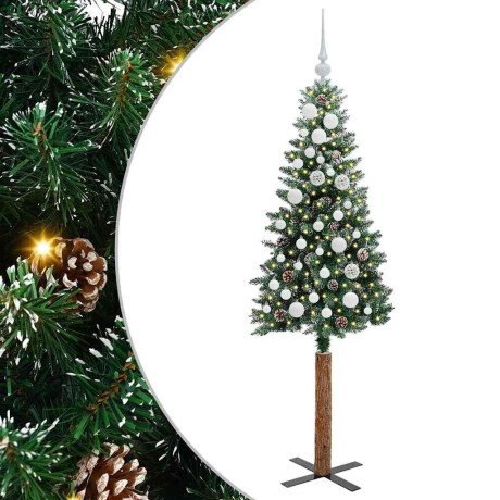 vidaXL Slanke Kerstboom Groen en Wit 150 cm PVC en massief dennenhout afbeelding2 - 1