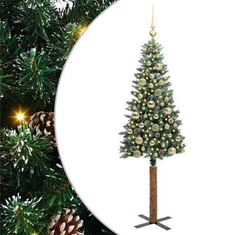 vidaXL Slanke Kerstboom Groen en Wit 150 cm PVC en massief dennenhout afbeelding2 - 1