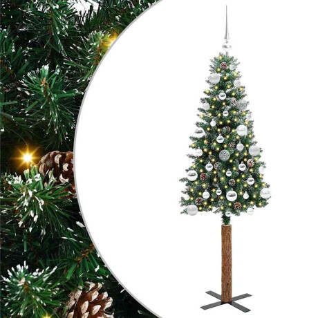 vidaXL Slanke Kerstboom Groen en Wit 150 cm PVC en massief dennenhout afbeelding2 - 1