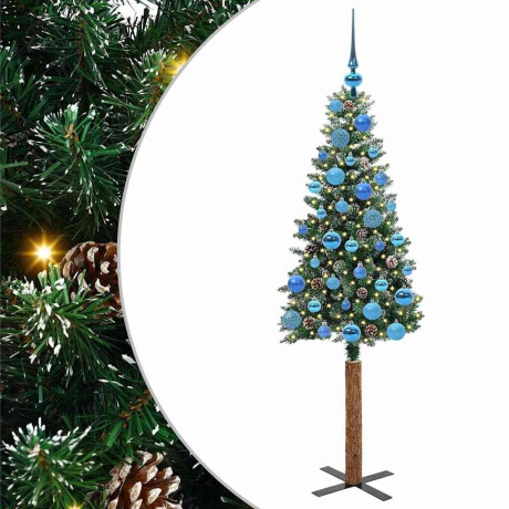 vidaXL Slanke Kerstboom Groen en Wit 150 cm PVC en massief dennenhout afbeelding2 - 1