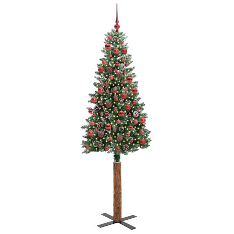 vidaXL Slanke Kerstboom Groen en Wit 180 cm PVC en massief dennenhout afbeelding2 - 1
