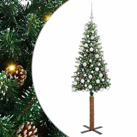 vidaXL Slanke Kerstboom Groen en Wit 180 cm PVC en massief dennenhout afbeelding2 - 1