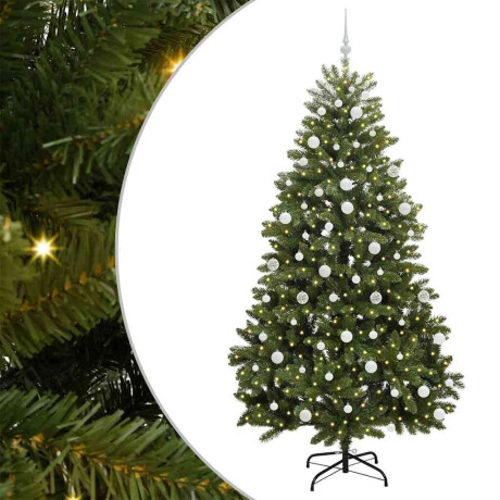 vidaXL Kunstkerstboom met LED -striplichten Groen 210 cm PVC en Metaal afbeelding2 - 1