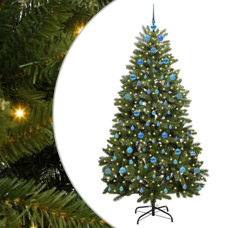 vidaXL Kunstkerstboom met LED -striplichten Groen 210 cm PVC en Metaal afbeelding2 - 1