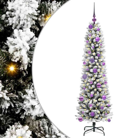 vidaXL Kunstkerstboom Groen en wit 150 cm PVC en Metaal en Plastic afbeelding2 - 1