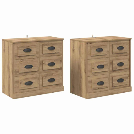 vidaXL Dressoirs 2 pcs Artisan Eiken 70 x 35,5 x 67,5 cm Bewerkt hout afbeelding2 - 1