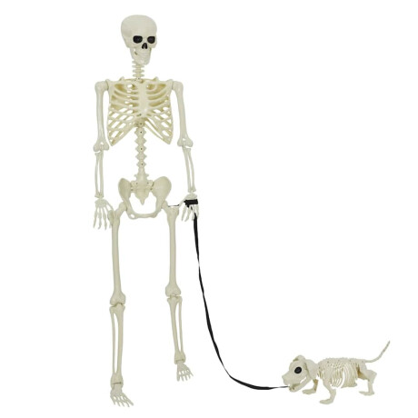 vidaXL Halloween Decoratie Skelet met Hond 2 pcs Wit 155 cm Kunststof afbeelding2 - 1