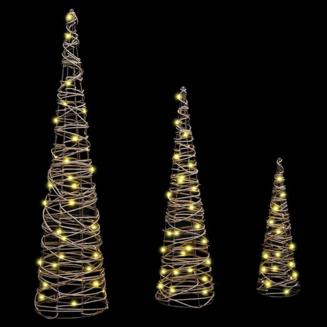 vidaXL Kerstboom met 90 LED 3 pcs Warmwit 20 x 20 x 80 cm Rattan afbeelding2 - 1